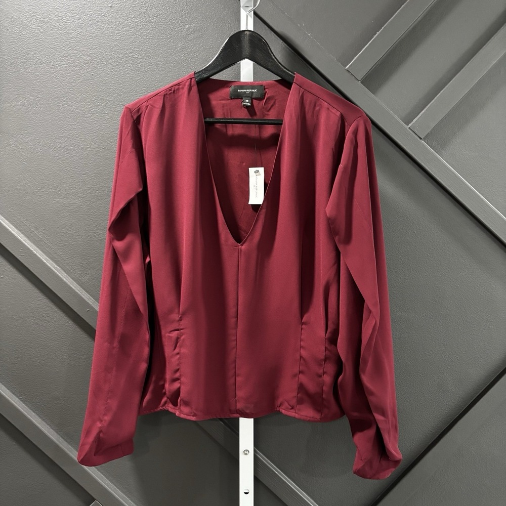 Banana Republic Blouse Women's Size 18 Burgundy Long Sleeve V-Neck Top